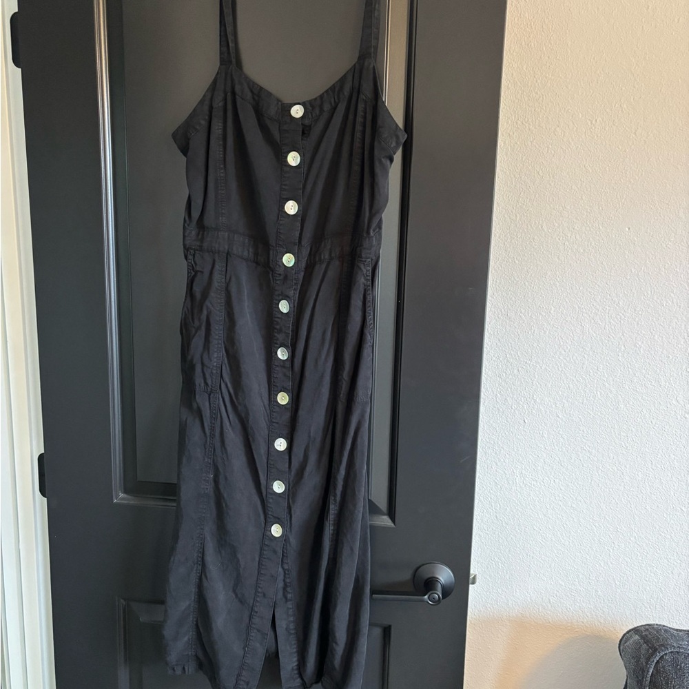 Black Button-Down Midi Dress
